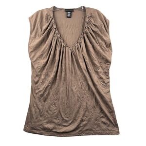Apostrophe Womens Taupe Brown Crinkle Texture Embellished V-Neck Blouse Size L